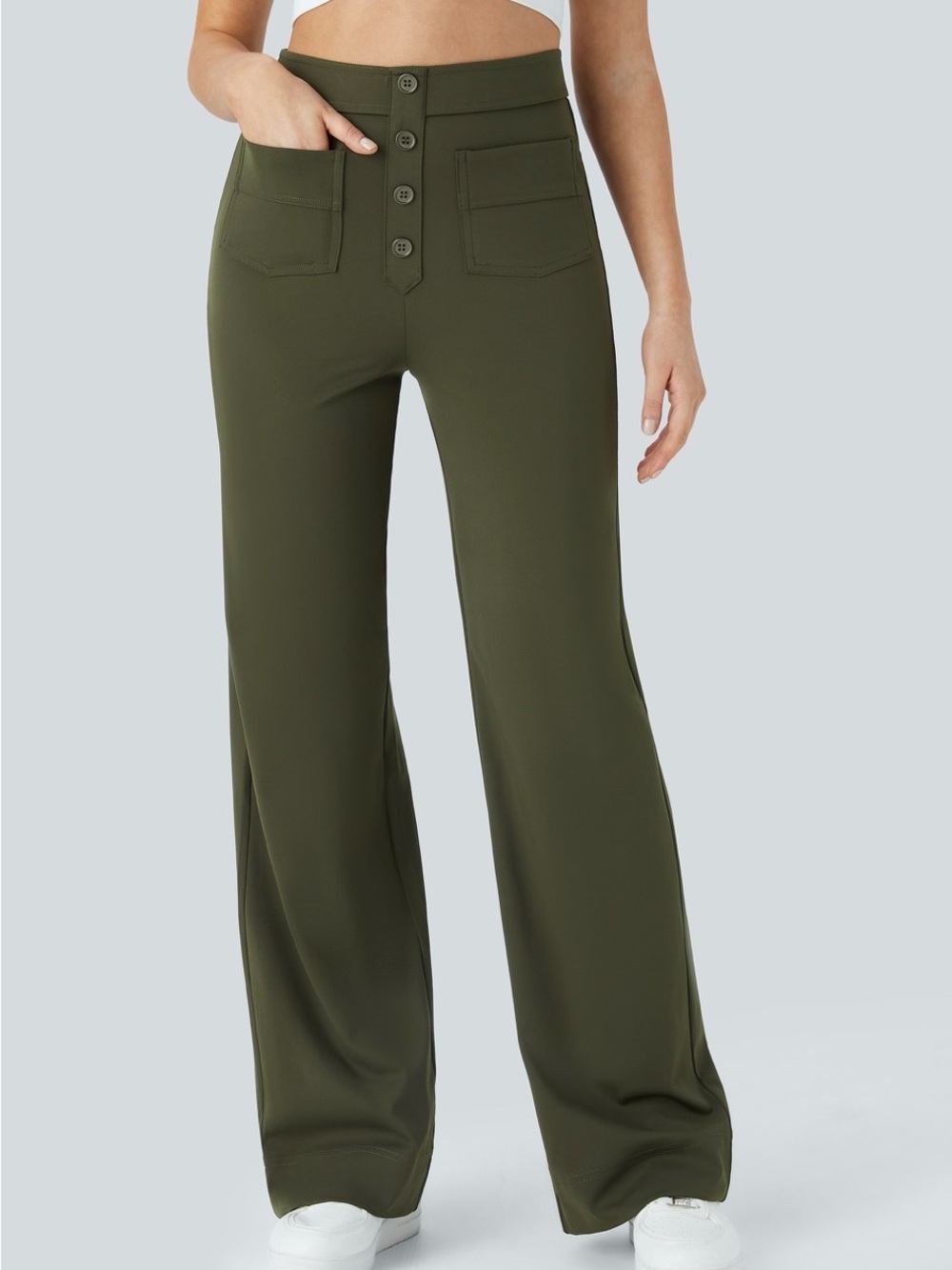 Halara High-Waist Wide-Leg Pants - Olive Green